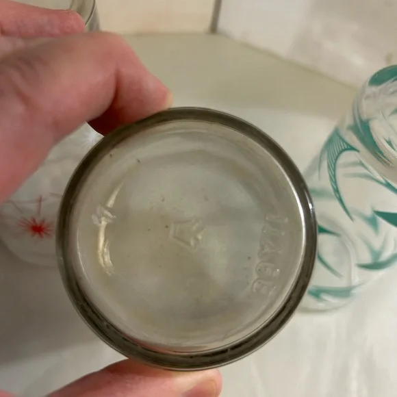 3 Vintage 50s 60s atomic drink glass Starburst Boomerang Teal Red Yellow MCM - Picture 11 of 16